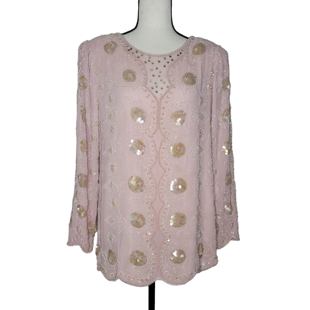 JACK BRYAN women's pink beaded embellished long sleeve blouse